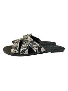 Marc Fisher Bryte Embellished Snakeskin Slide Sandals 9M Studded Strappy Casual